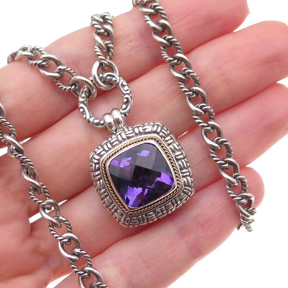 Effy 925 Sterling Silver 18K Gold Real Amethyst Curb Chain Necklace 18"